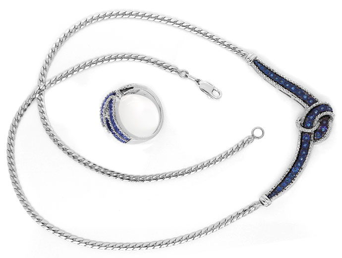 Foto 1 - Collier und Ring mit 45 blauen Diamanten aus 925 Silber, R9415